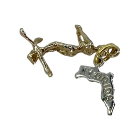 Woman Water Ski Gold Over Silver Charm w/ Florida State, 1.24g