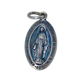 Virgin Mary Miraculous Medal "1830" Sterling Silver Signed Charm, 2.03g