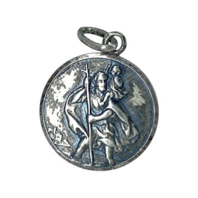 St. Christopher Medallion Sterling Silver Signed Charm, 1.83g