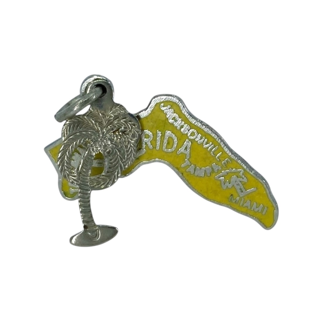Yellow Florida Signed Sterling Silver Charm Palm Tree, 1.11g: Yellow Florida Signed Sterling Silver Charm + Palm Tree, 1.11g, Engraved Sterling hallmark + NICK SIL