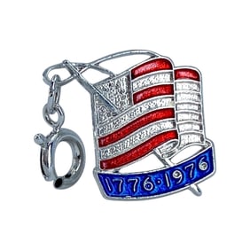 Vintage American Flag Sterling Silver Red Blue Charm, 2.06g