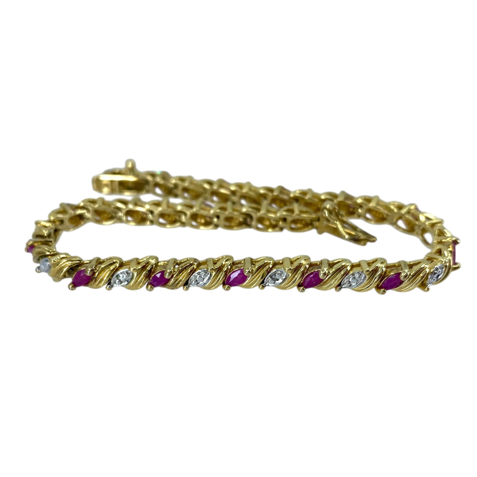 Ross Simons Ruby Diamond Gold Over Sterling Silver Tennis Bracelet, 10.32g (1 of 6)