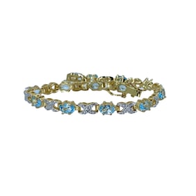 Ross Simons Diamond Blue Topaz Gold Over Sterling Silver XO Tennis Bracelet, 10.5g