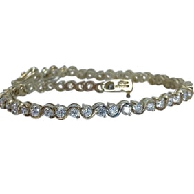 Cubic Zirconia Zig-Zag Gold Over Sterling Silver Signed Tennis Bracelet, 12.47g