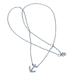 Rhinestone Anchor Charm Sterling Silver Cable Chain Necklace, 17", 1.67g