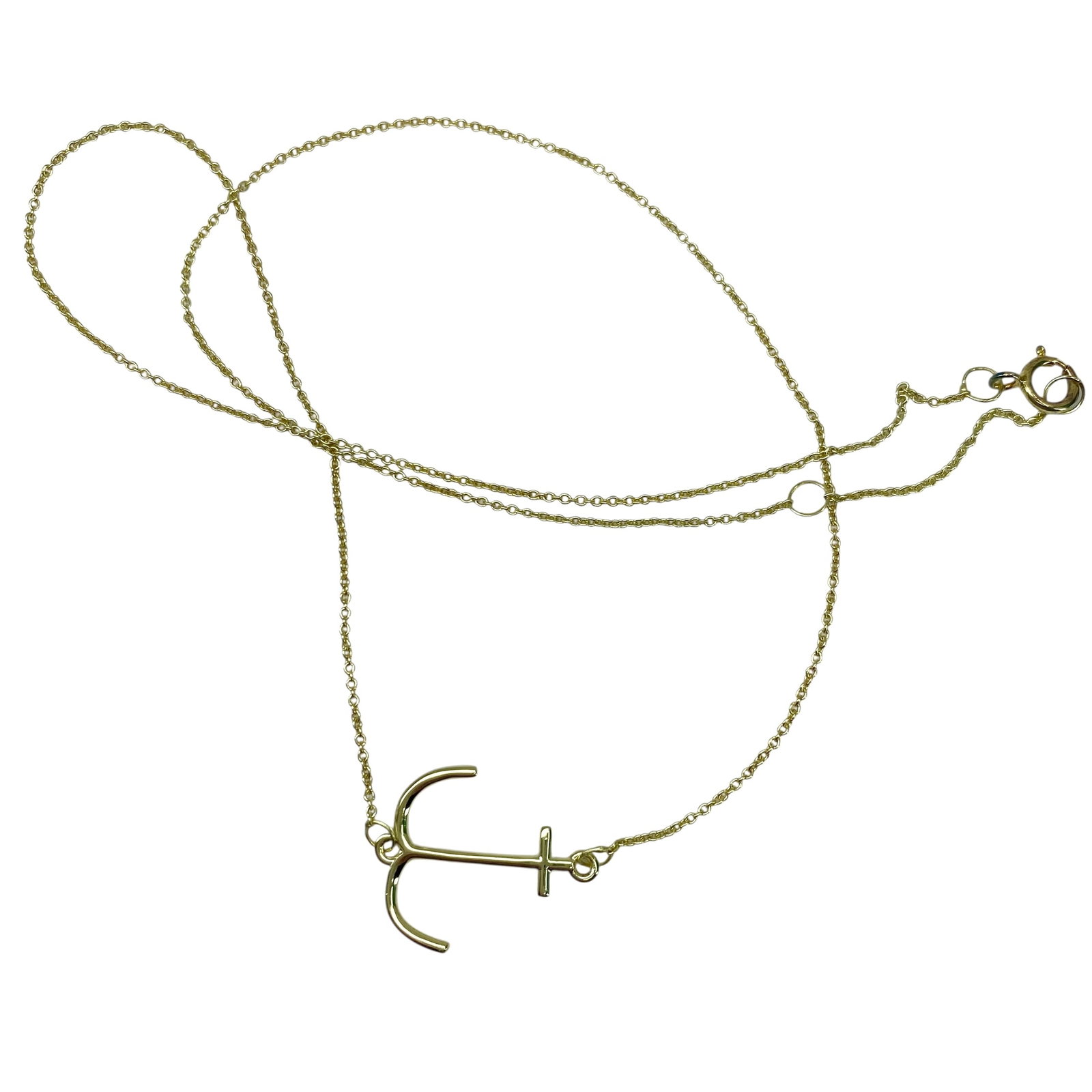 Simple Gold Over Sterling Silver Anchor Cable Chain Necklace 17", 1.31g: Simple Gold Over Sterling Silver Anchor Cable Chain Necklace 17", 1.31g, Engraved "925"