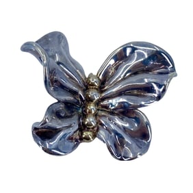 Oversized Sterling Silver Israel Butterfly Ruffle SIgned Brooch, 24.9g