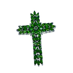 Oversized Chrome Diopside Marquise Sterling Silver Cross, 10.10g