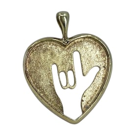 I Love You' Sign Language Gold Over Sterling Silver Heart Pendant, 1.57g