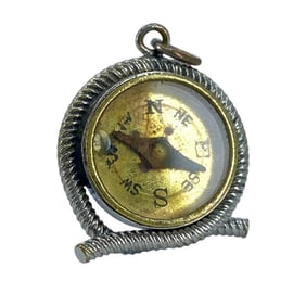 Vintage Sterling Silver Gold Over Rusty Compass Pendant, 3.42g