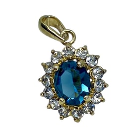 Stunning Gold Over Sterling Silver Deep Blue White Oval Rhinestone Pendant, 3.01g