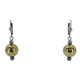 Dangly Gold Over Sterling Silver Ball Signed Earrings, 4.31g