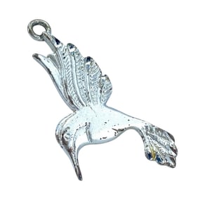 Etched Sterling Silver Hummingbird Signed Pendant, 2.17g