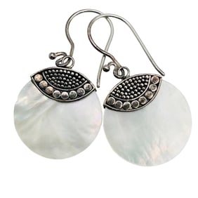 ATI Sterling Mother Of Pearl Round Hook Back Earrings
