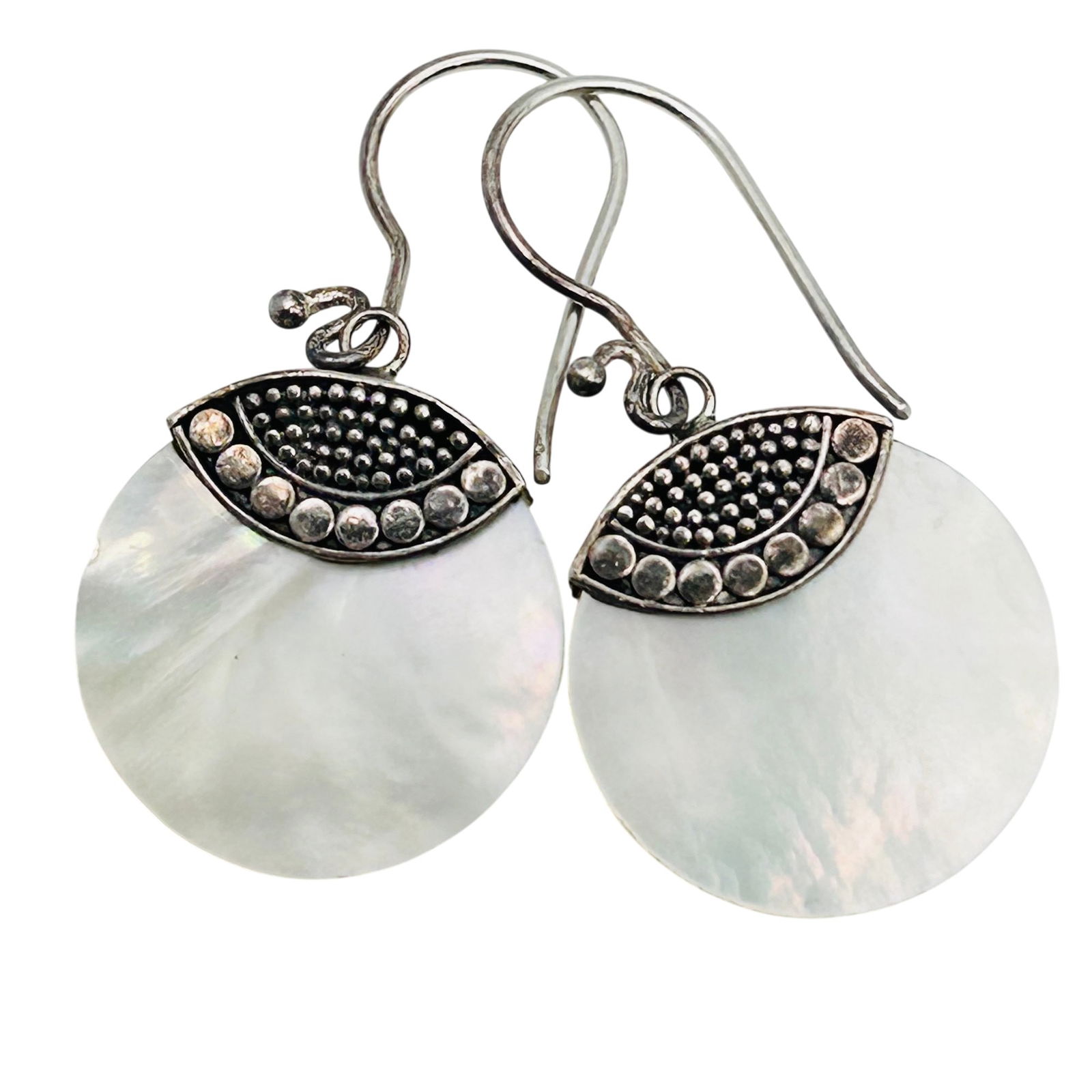 ATI Sterling Mother Of Pearl Round Hook Back Earrings (1 of 5)