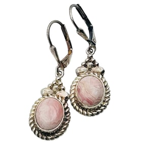 STS Sterling Rhodochrosite Lever Back Earrings