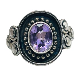 Sterling Amethyst Balinese Single Stone Ring Size 7