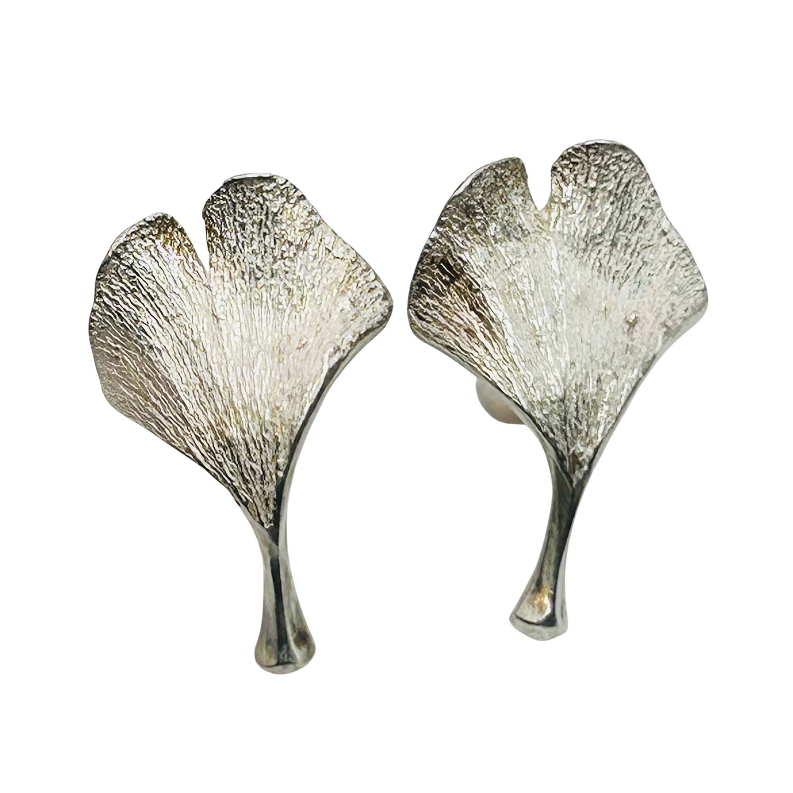 Sterling 585 Gold Post Ginkgo Leaf Stud Earrings: Sterling 585 gold post ginkgo leaf stud earrings 2.7g
