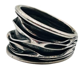 Sterling Oxidized Wide Band Ripple Design Ring Size 12