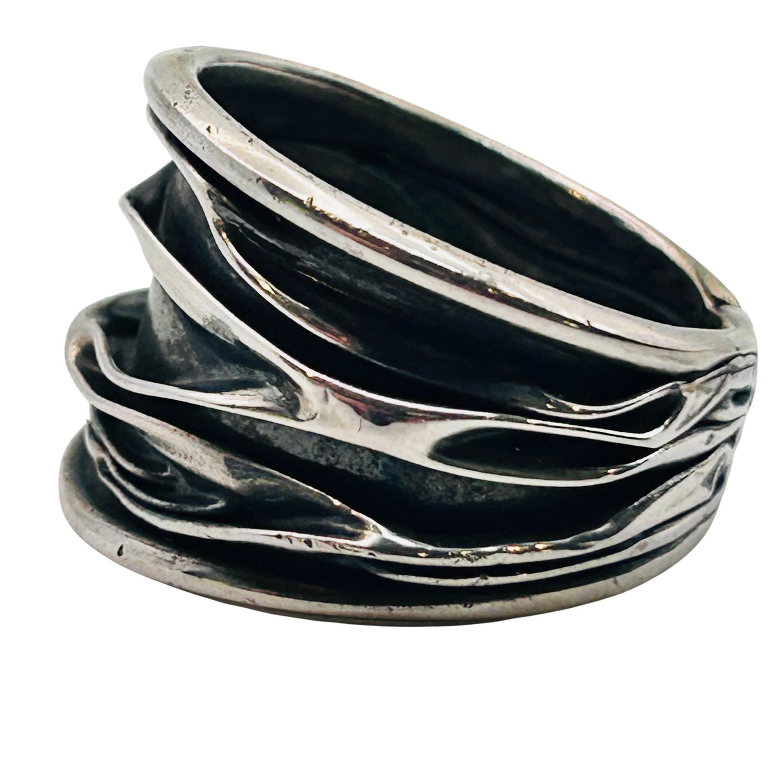 Sterling Oxidized Wide Band Ripple Design Ring Size 12 (1 of 6)