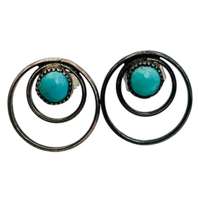 Southwest Sterling Turquoise Double Circular Stud Earrings