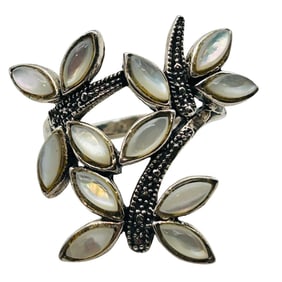 JNY Sterling Mother Of Pearl And Marcasite Butterfly Design Ring Size 8