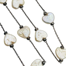 Sterling Heart Pearl Cable Chain Necklace