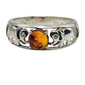 Sterling Amber Elephant Detail Ring Size 10