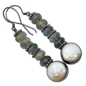 Sajen Sterling Labradorite And Pearl Hook Back Earrings
