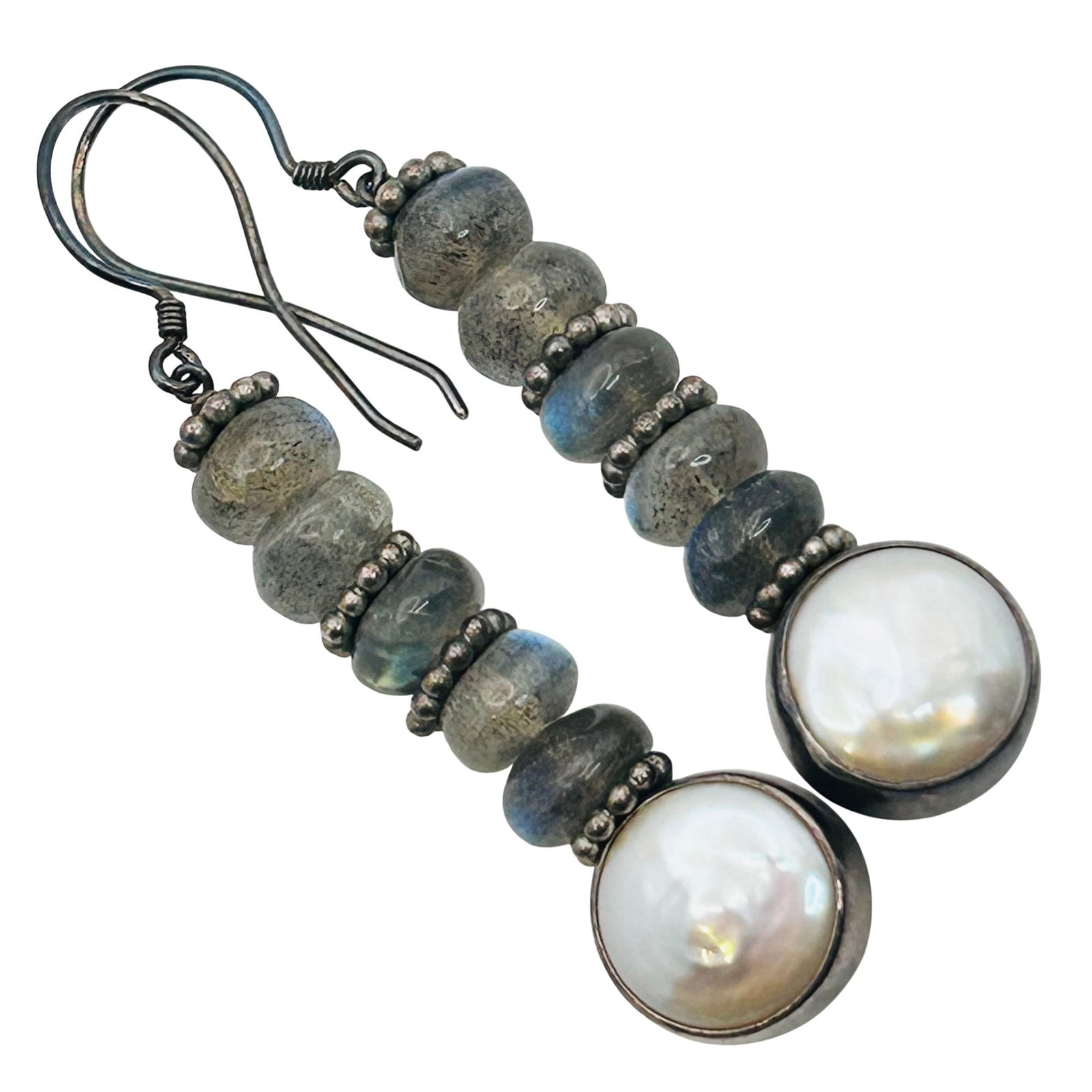 Sajen Sterling Labradorite And Pearl Hook Back Earrings (1 of 7)