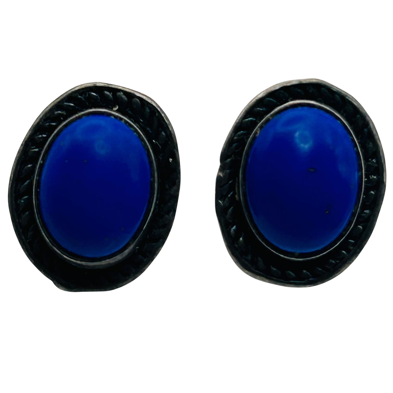 Southwest Lapis Lazuli Sterling Oval Stud Earrings (1 of 6)