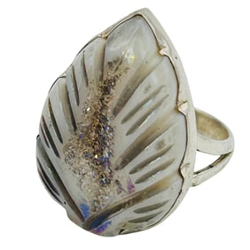 Sterling Quartz Feather Statement Ring Size 10