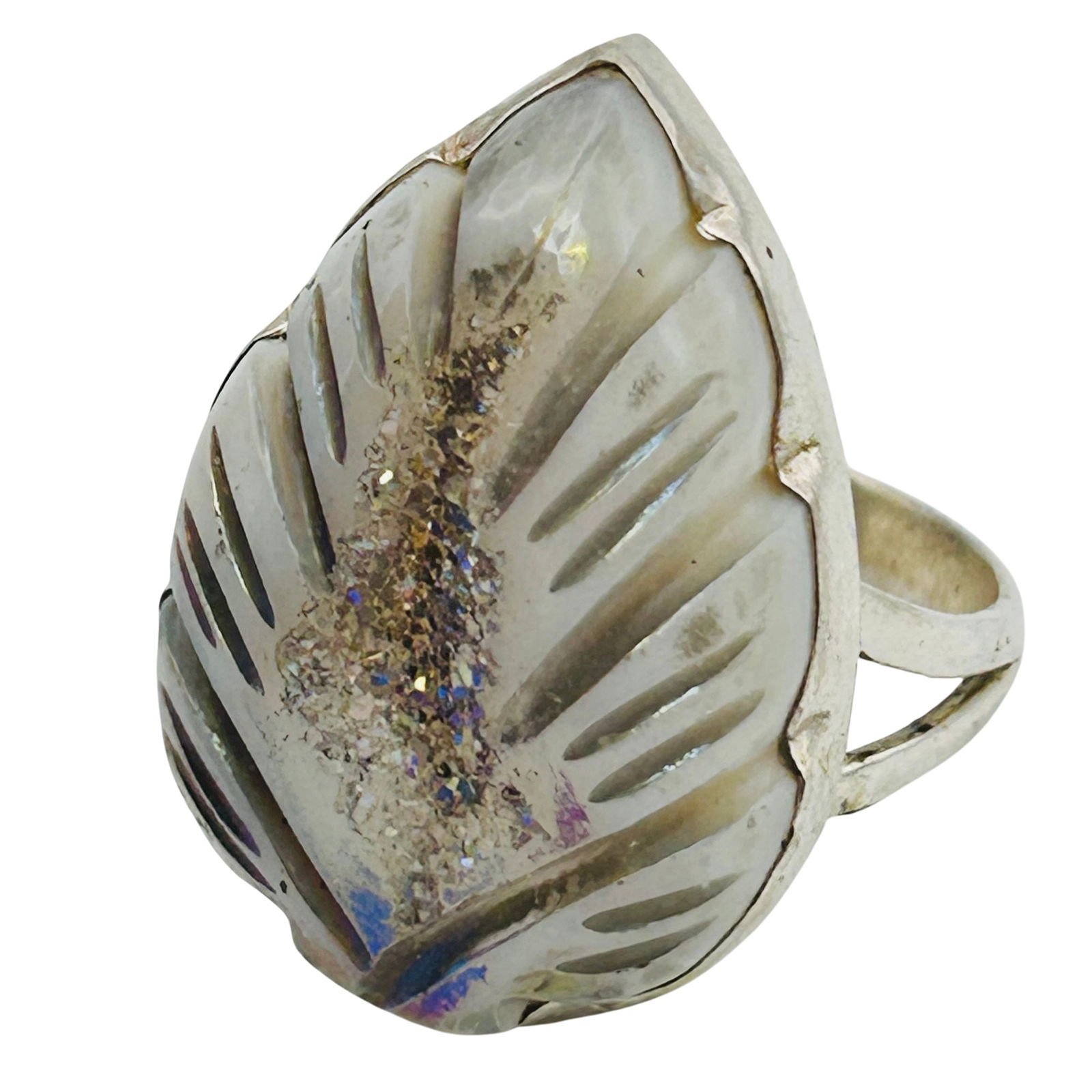 Sterling Quartz Feather Statement Ring Size 10 (1 of 9)