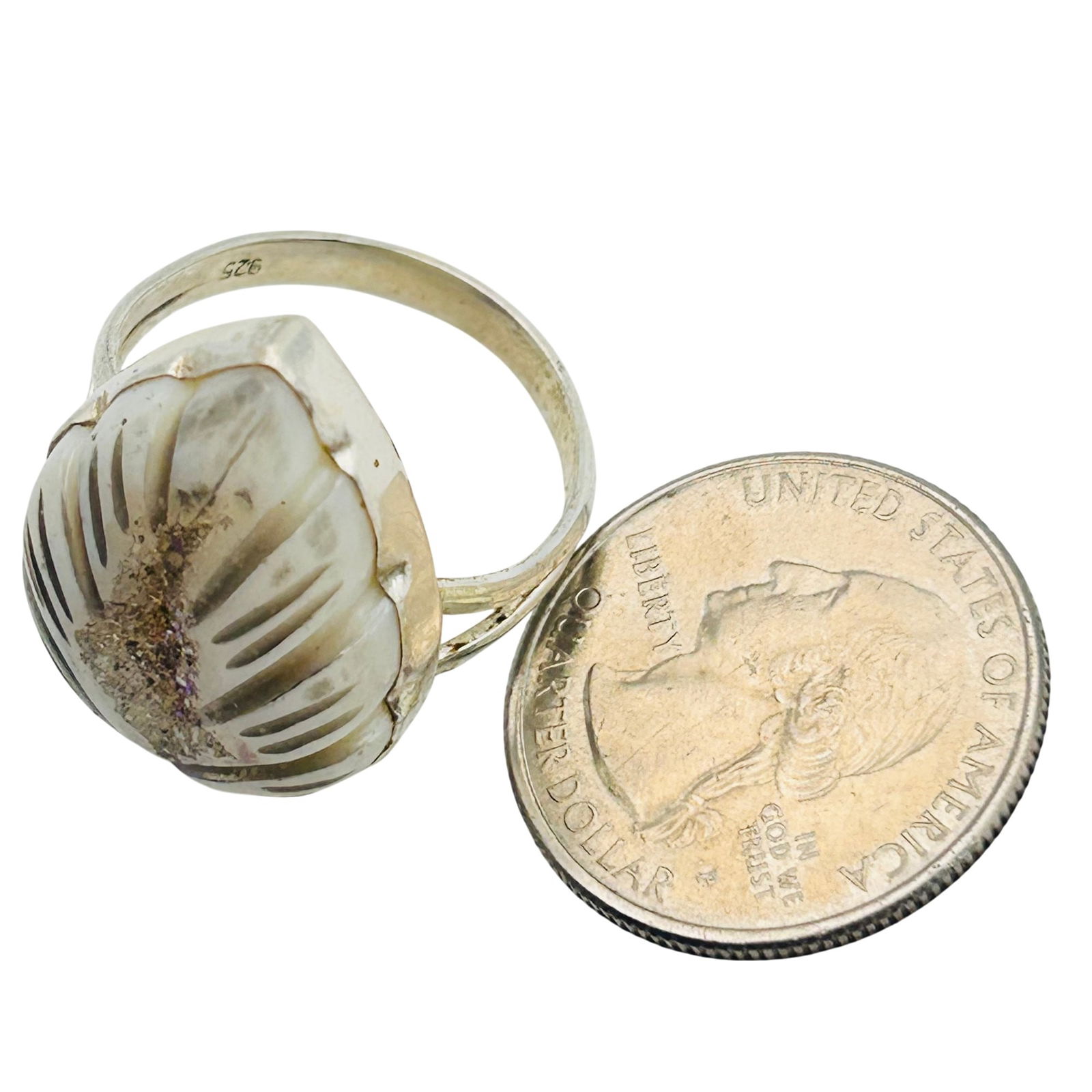 Sterling Quartz Feather Statement Ring Size 10 - 3