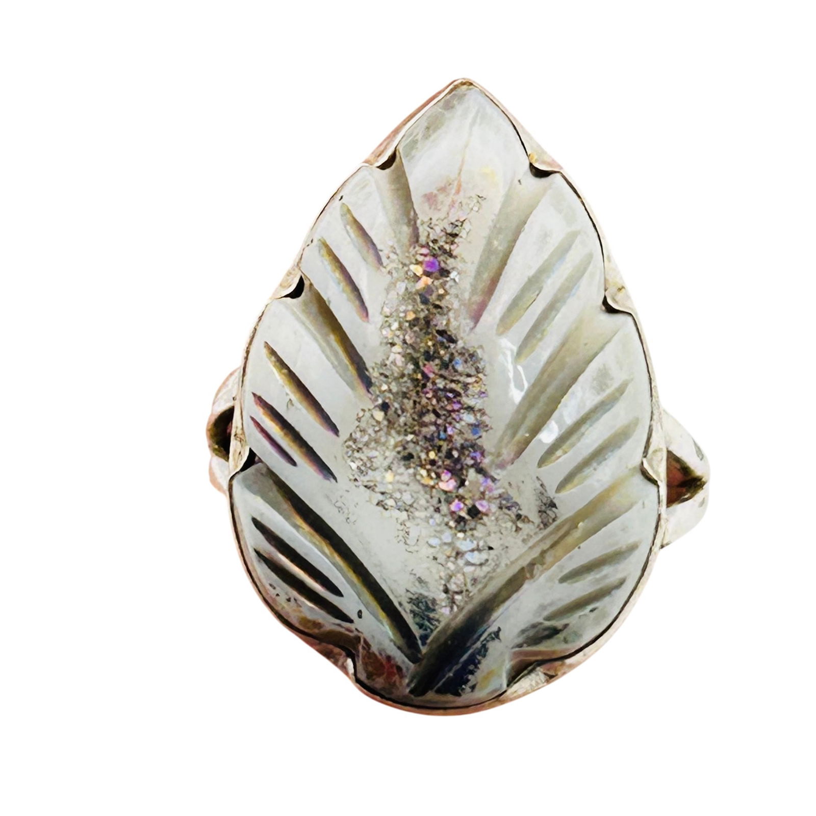 Sterling Quartz Feather Statement Ring Size 10 - 7