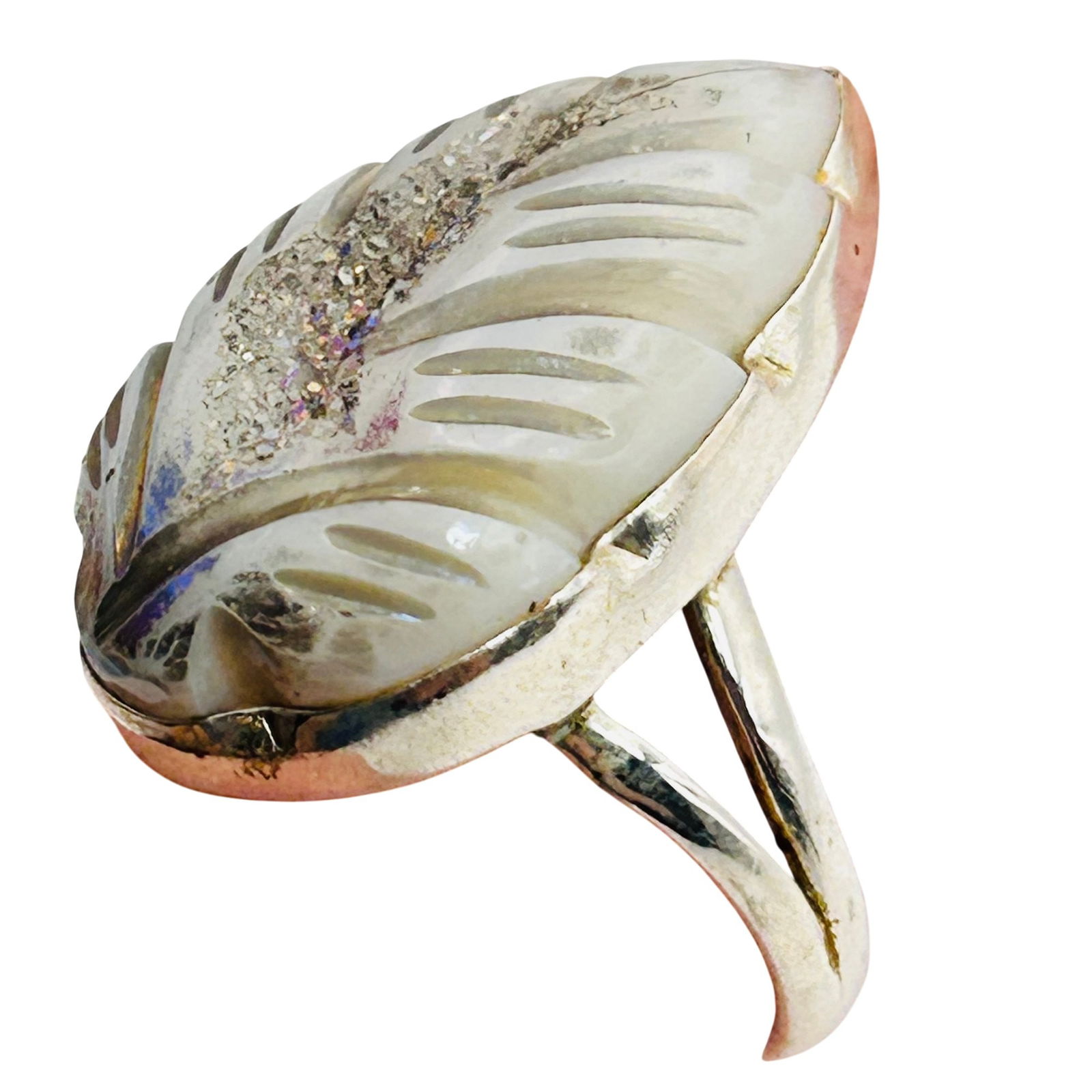 Sterling Quartz Feather Statement Ring Size 10 - 8