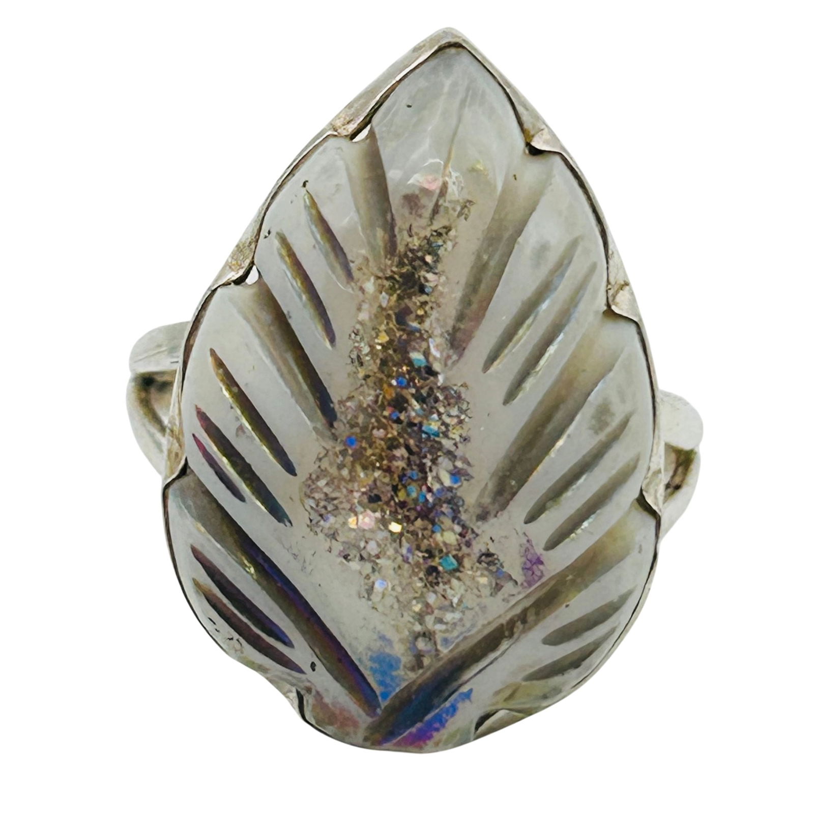 Sterling Quartz Feather Statement Ring Size 10 - 9