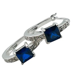 Sterling Sapphire And Diamond Accent Hinged Earrings