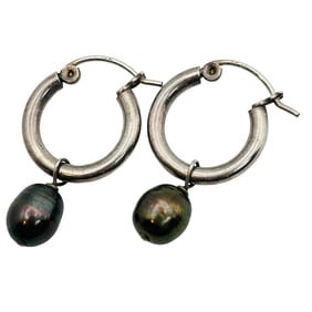 Sterling Pearl Hoop Earrings
