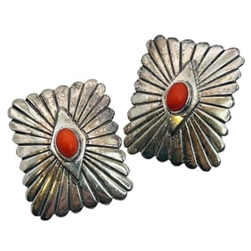 Sterling Vintage Southwest Coral Square Stud Earrings