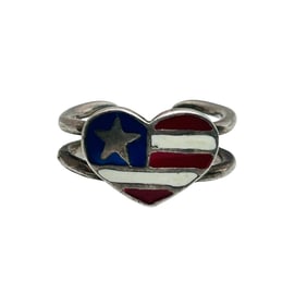 AVON Sterling Heart American Flag Adjustable Ring