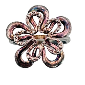 Sterling Modernist Flower Ring Size 9
