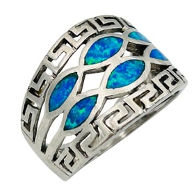 Greece Sterling Opal Band Size 8