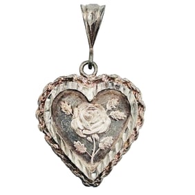 999 Fine Silver Rose Heart Pendant