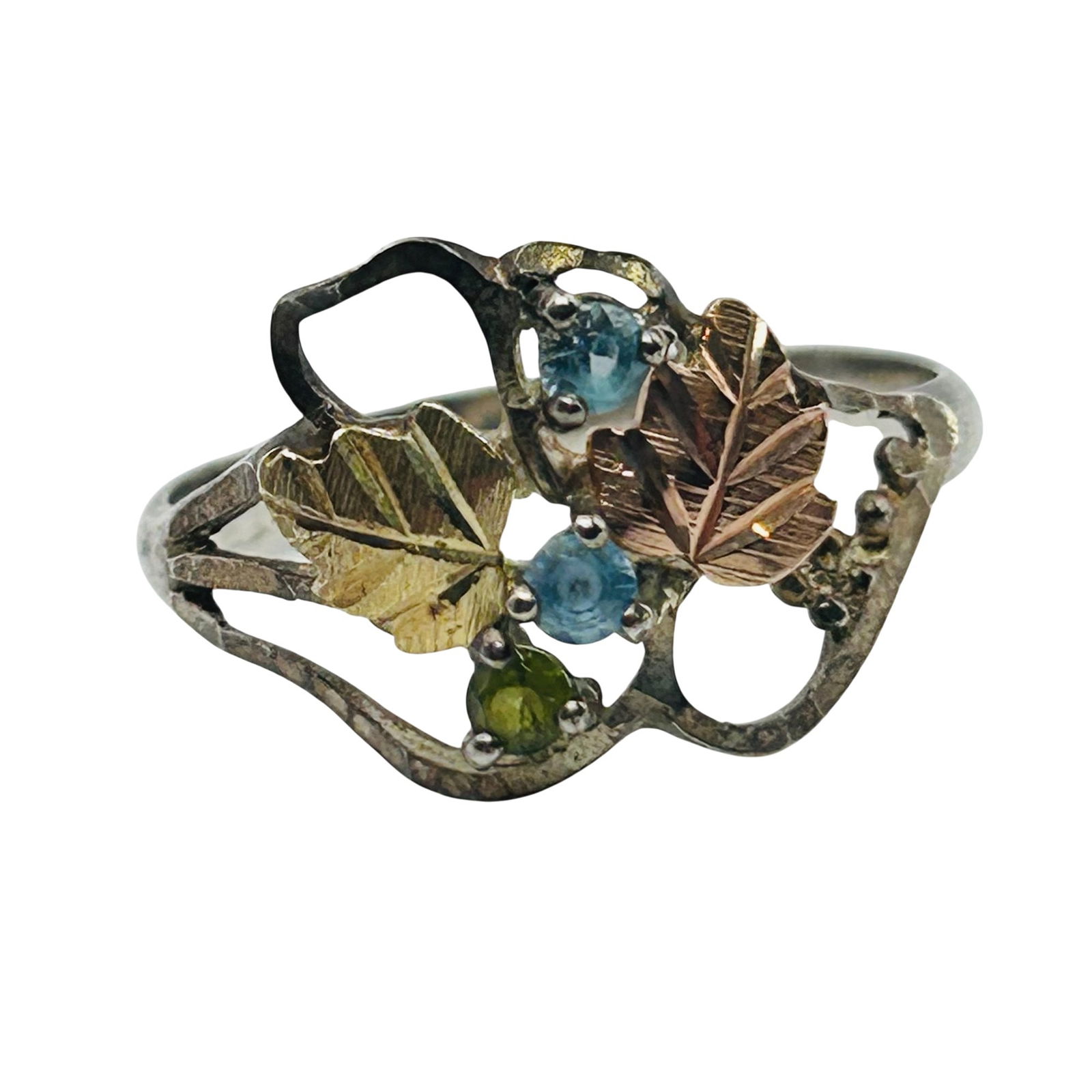 Black Hills Gold Sterling Multi-gemstone Ring Size 7.5: Black Hills Gold Sterling topaz and peridot ring Size 7.5 2.2g