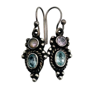 Sterling Amethyst And Topaz Hook Back Earrings