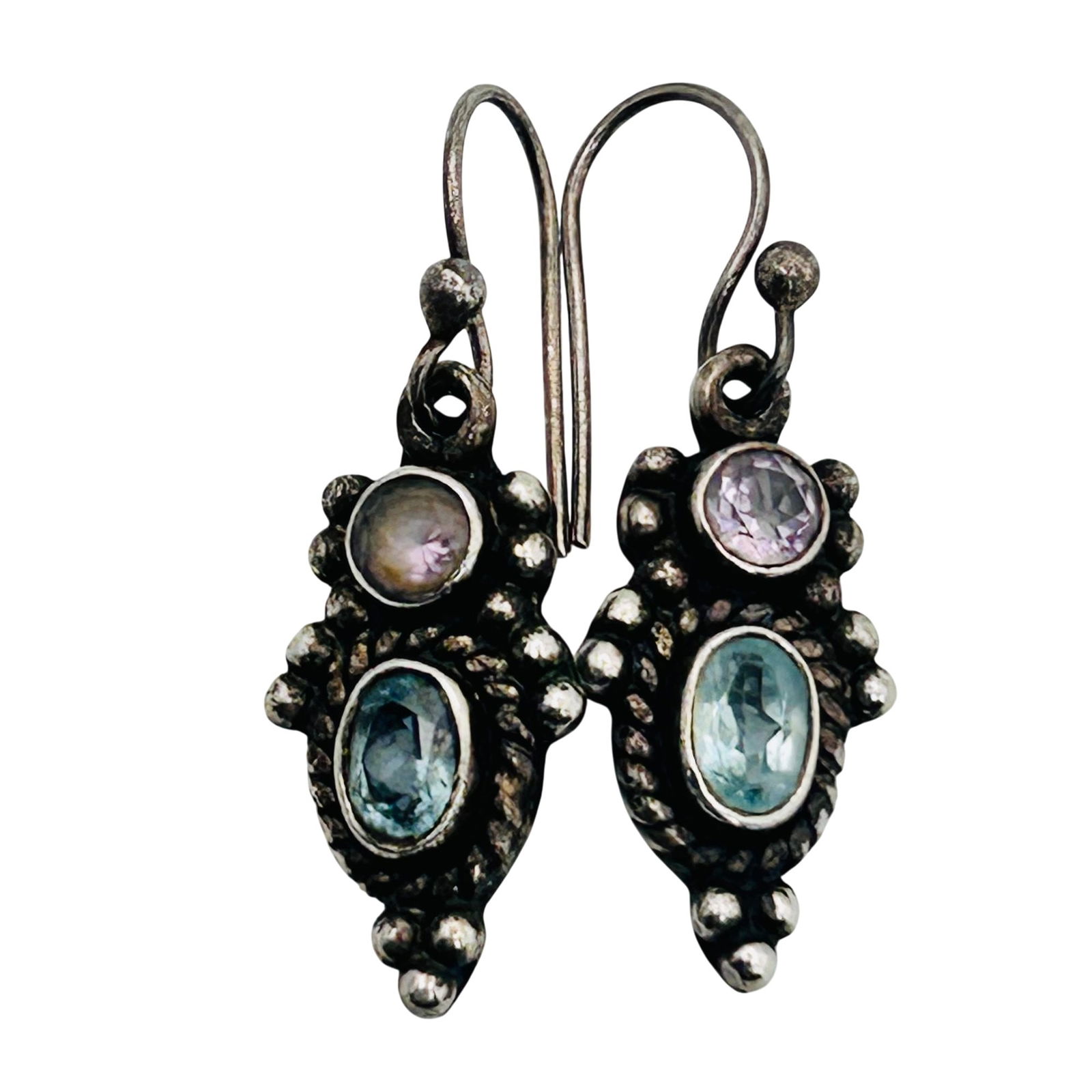 Sterling Amethyst And Topaz Hook Back Earrings: Sterling Amethyst and Topaz hook back earrings 5.5g
