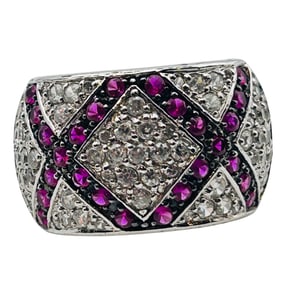 RJ Sterling Topaz And Rhinestone Ring Size 7.5