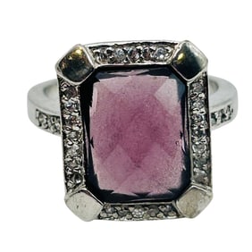 Sterling Purple Rhinestone Statement Ring. Size 8.5