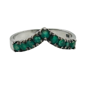 Sterling Emerald Pointed Ring Size 6.5